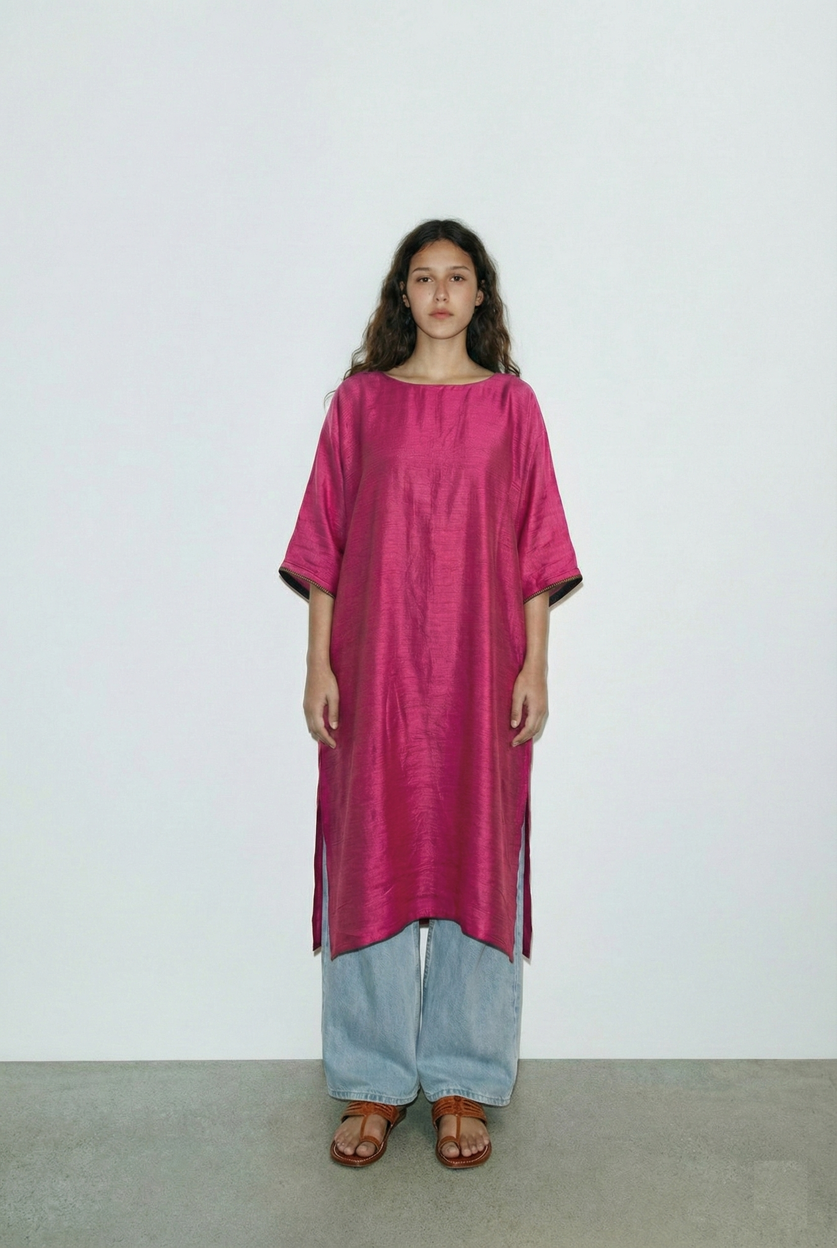 Boat Neck Rani Pink Kaftan