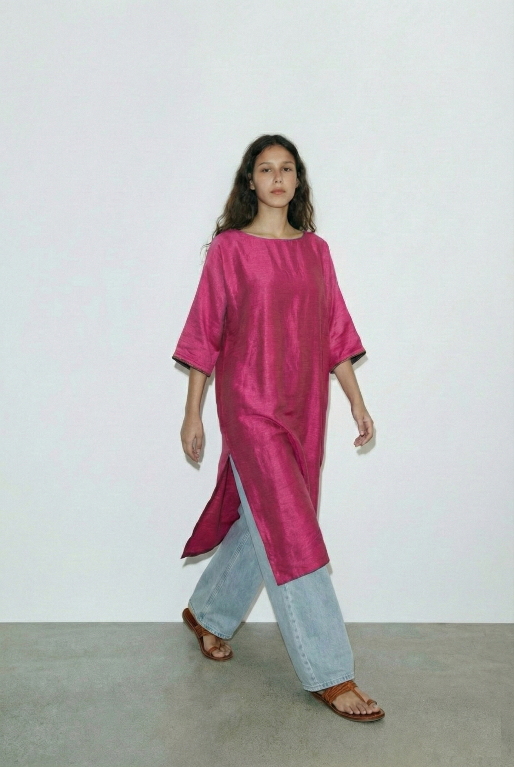 Boat Neck Rani Pink Kaftan