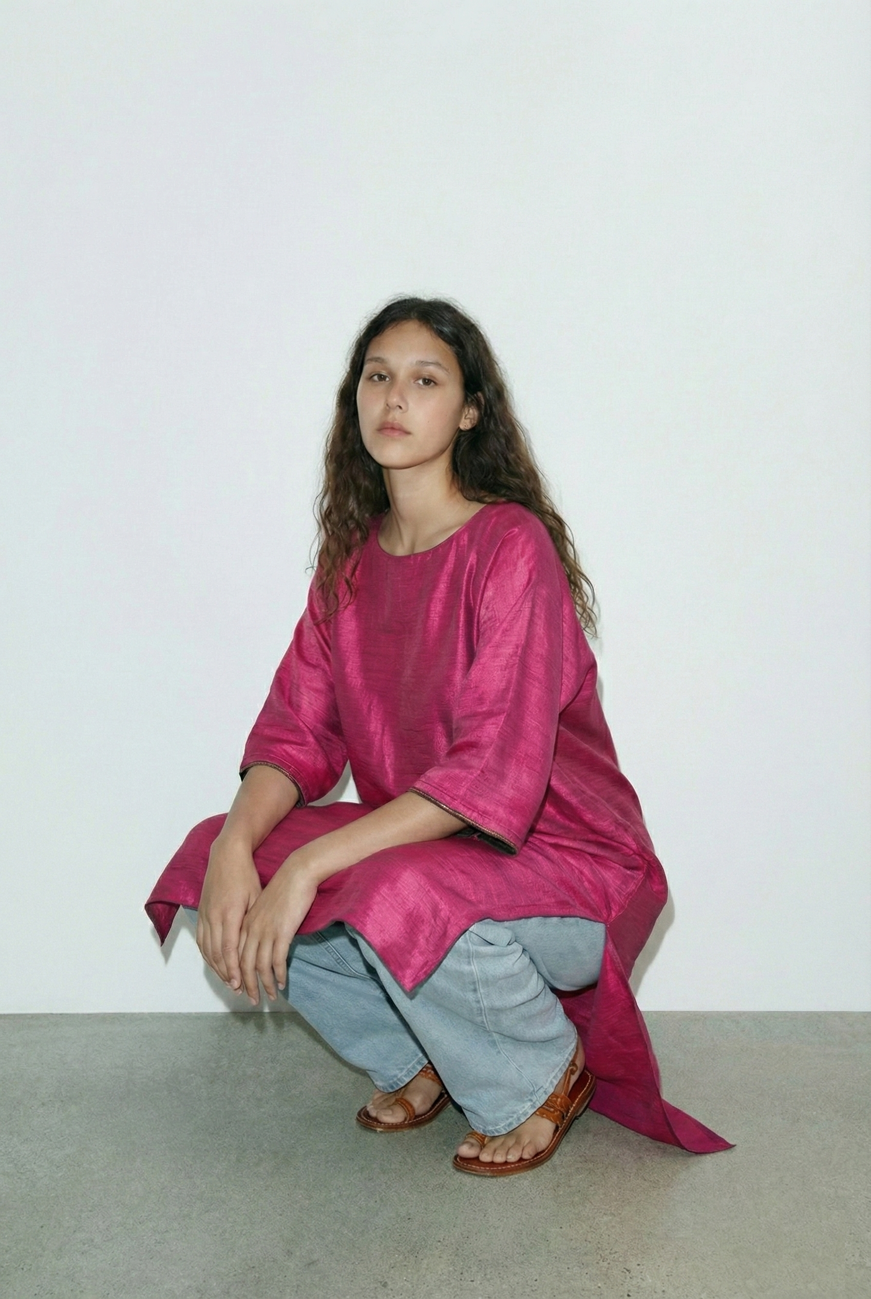 Boat Neck Rani Pink Kaftan