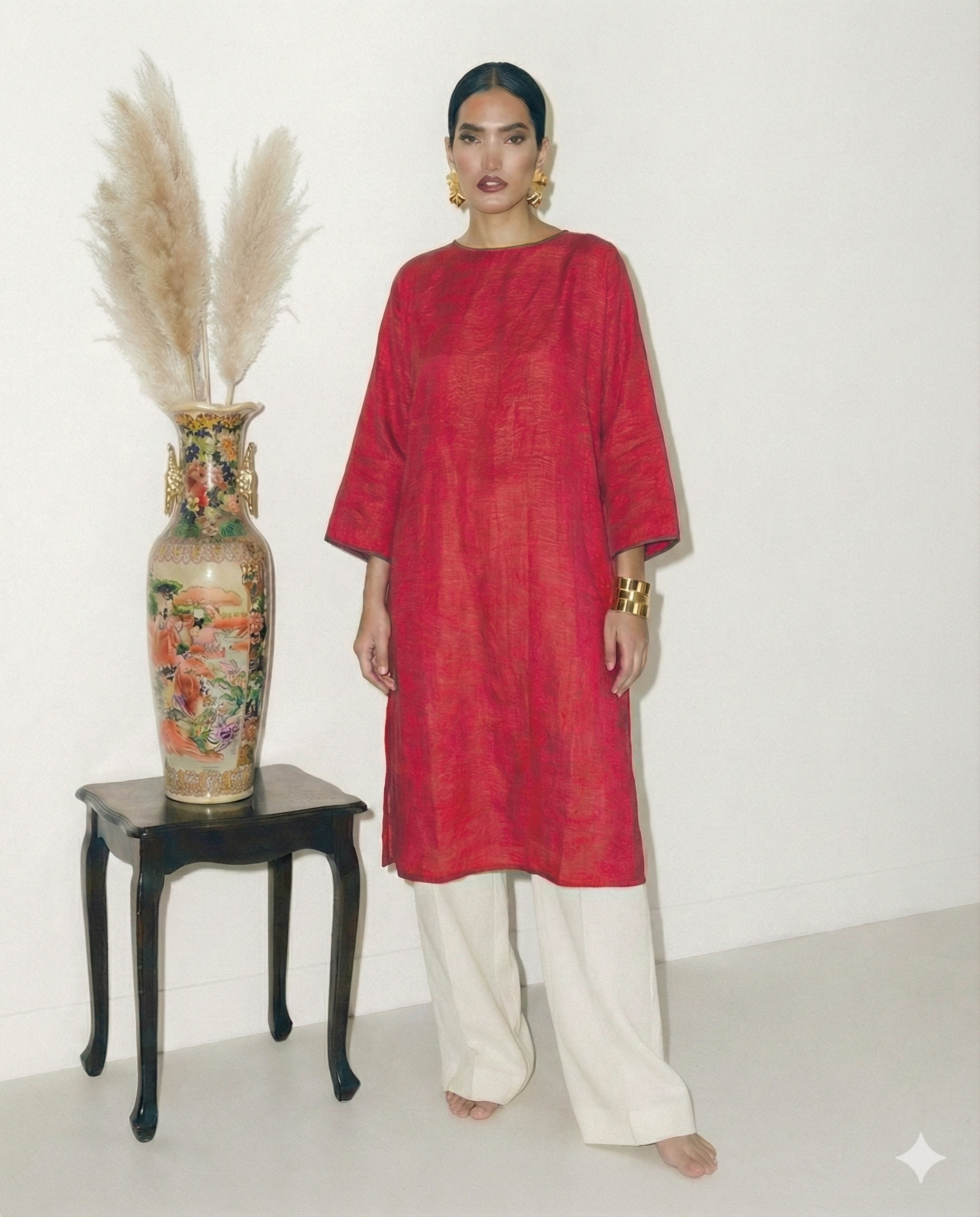 Boat Neck Rani Pink Kaftan