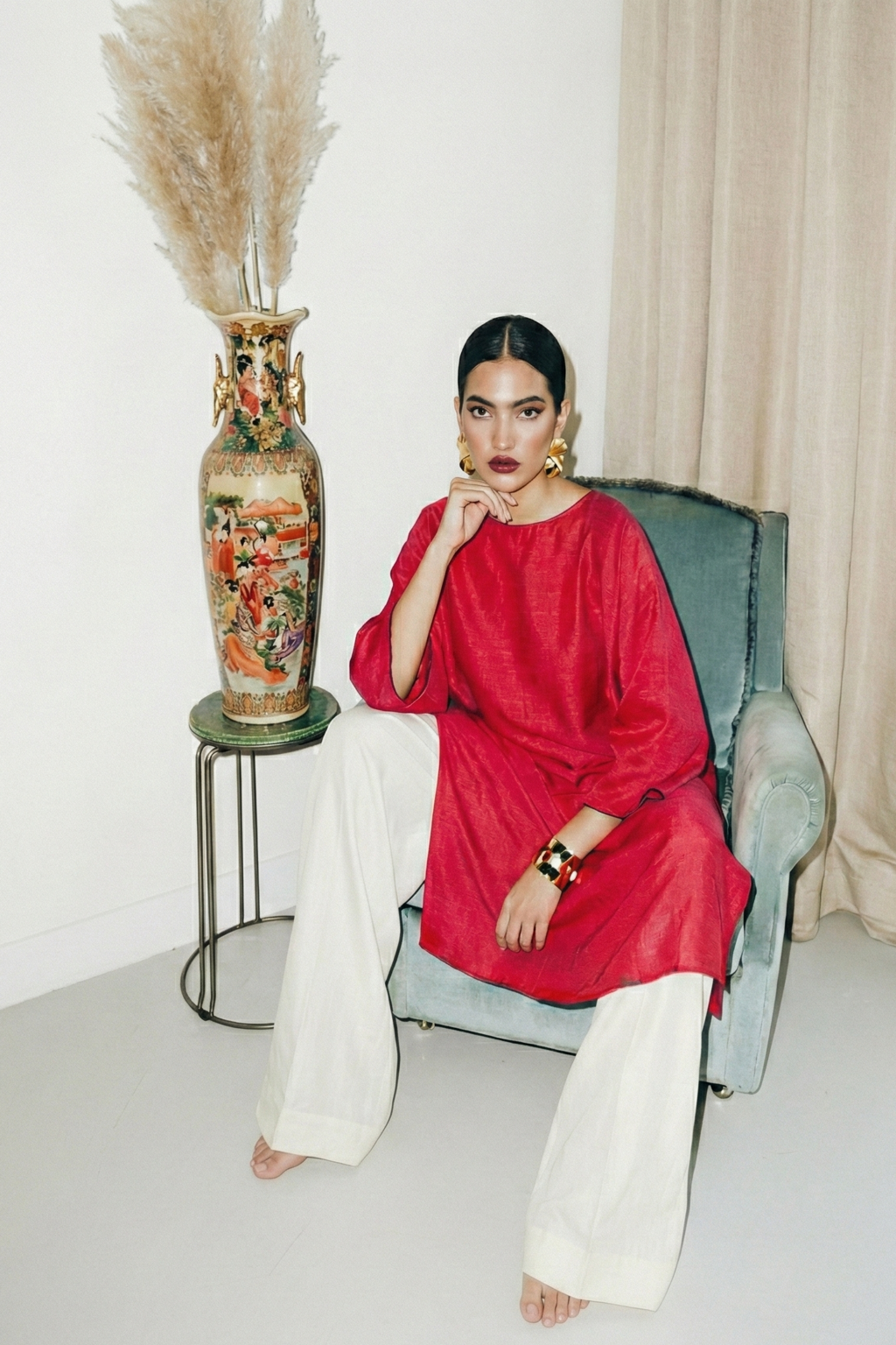 Boat Neck Rani Pink Kaftan